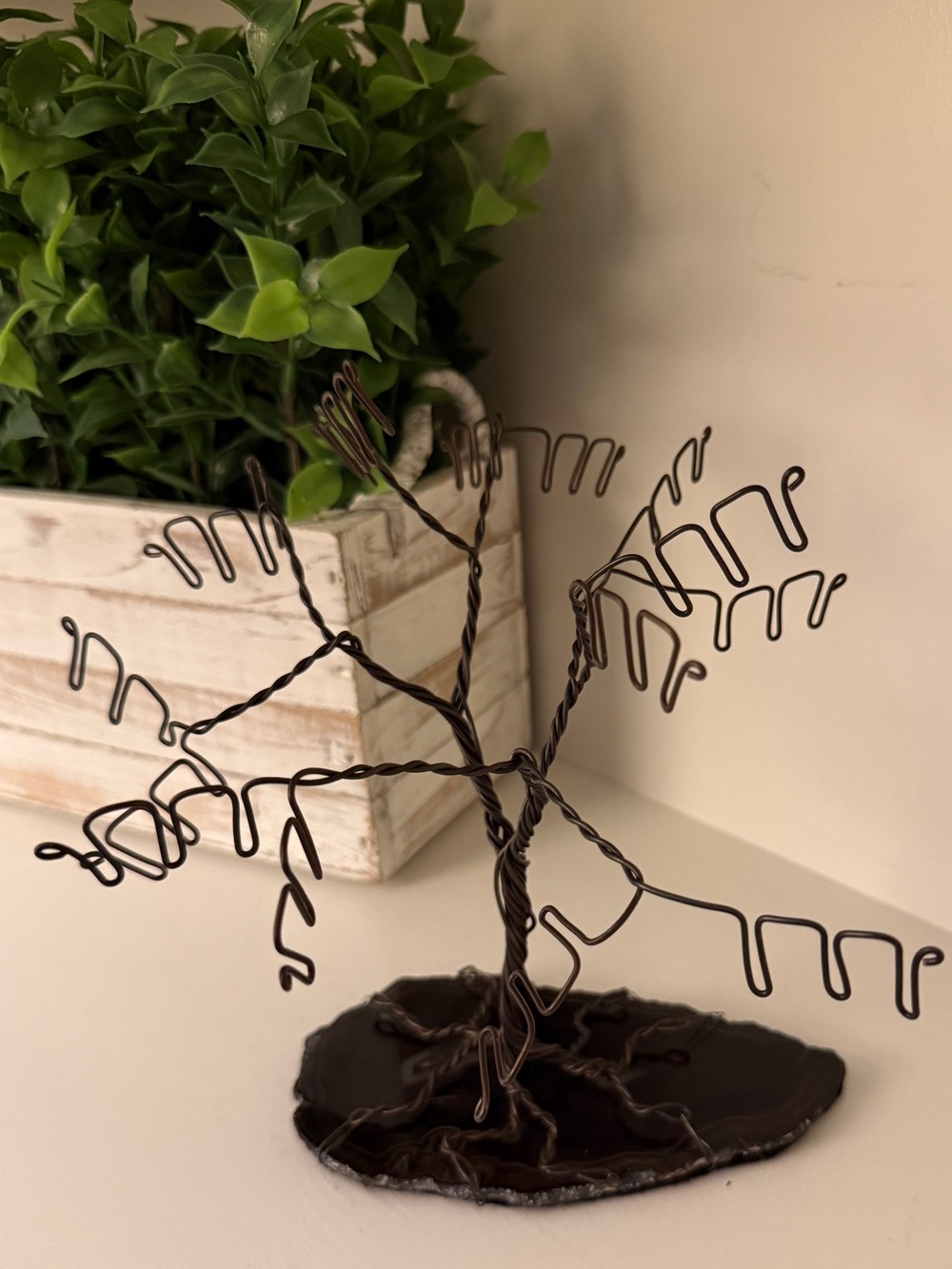 Vintage Wire Tree Jewelry Earring Holder Agate Slice Base Handmade Display